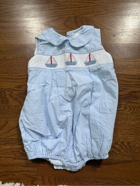 Blue Striped Sailboat Smocked Romper - Baby One-Piece